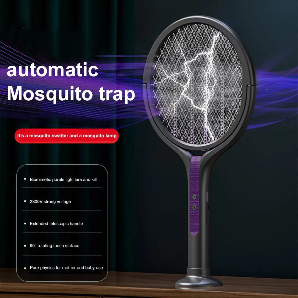 Rotating Head Mosquito Swatter Rechargeable Fly Zapper 2 in 1 Fly Killer and Mosquito Trap Lamp for Home Indoor Outdoor