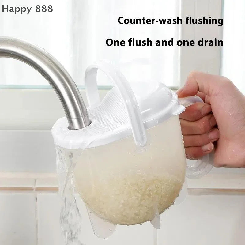 Rice Strainer With Handle – Multifunctional Rice Washing Bowl With Lid
