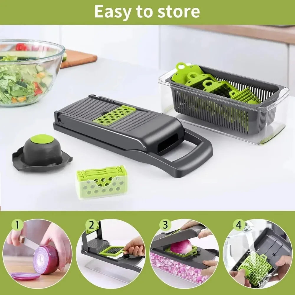 Multifunctional Vegetable Chopper Handle Food Grate Food Chopper Vegetable Slicer Dicer Cut 14/16 in 1