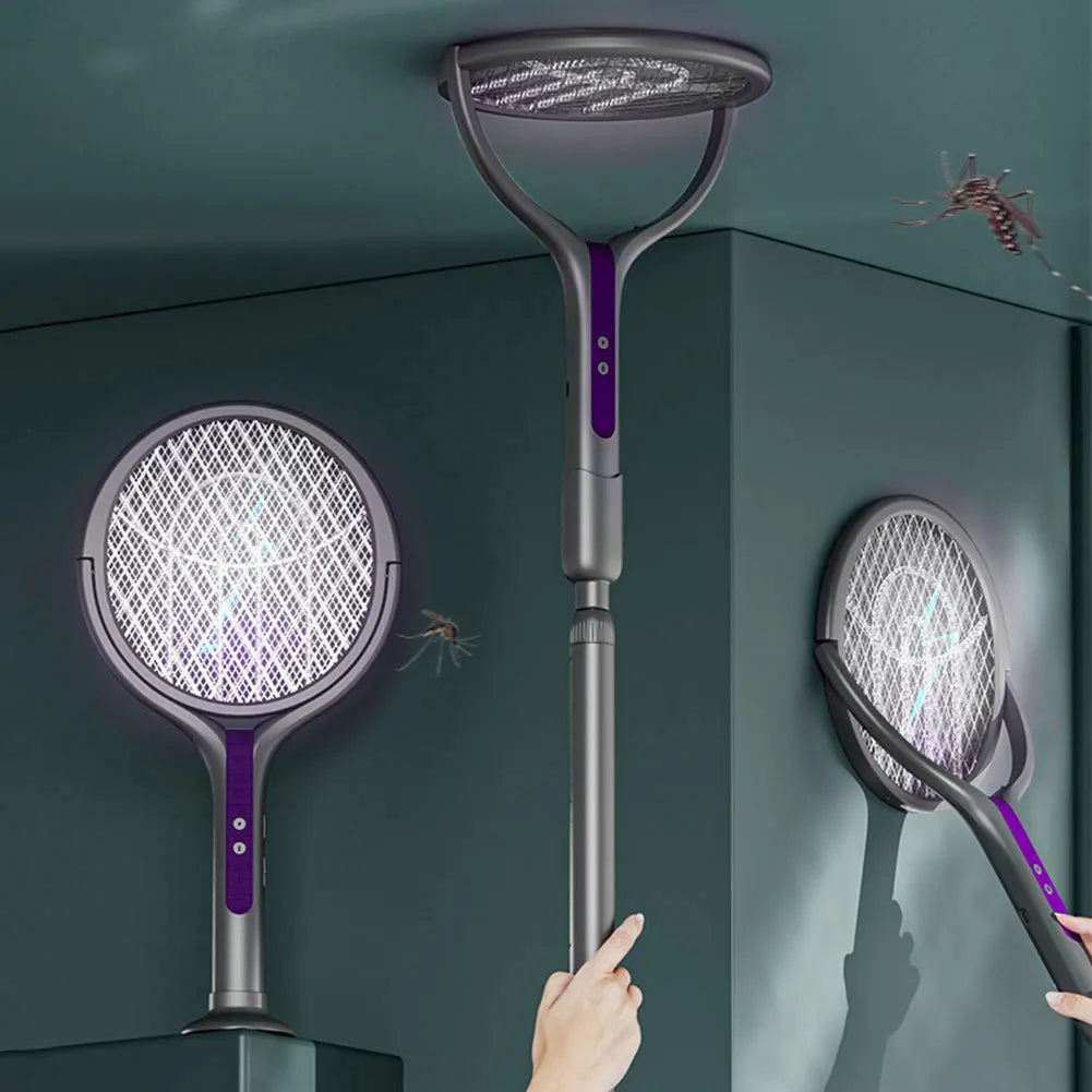 Rotating Head Mosquito Swatter Rechargeable Fly Zapper 2 in 1 Fly Killer and Mosquito Trap Lamp for Home Indoor Outdoor