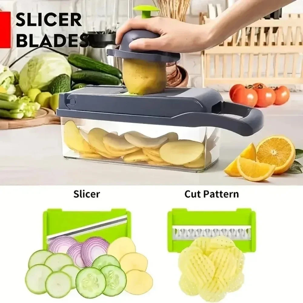 Multifunctional Vegetable Chopper Handle Food Grate Food Chopper Vegetable Slicer Dicer Cut 14/16 in 1