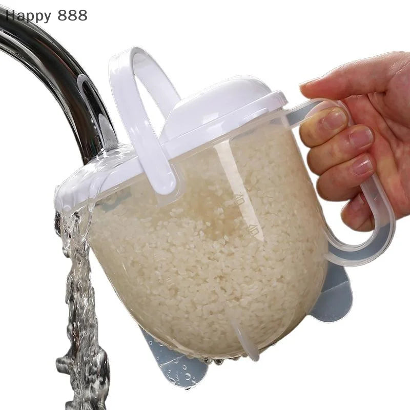 Rice Strainer With Handle – Multifunctional Rice Washing Bowl With Lid