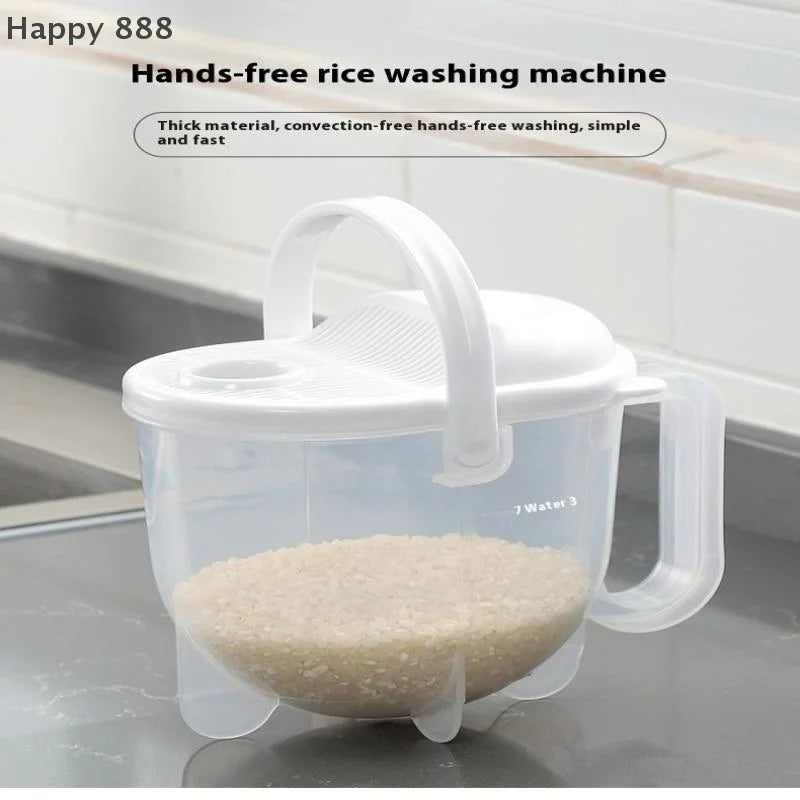 Rice Strainer With Handle – Multifunctional Rice Washing Bowl With Lid